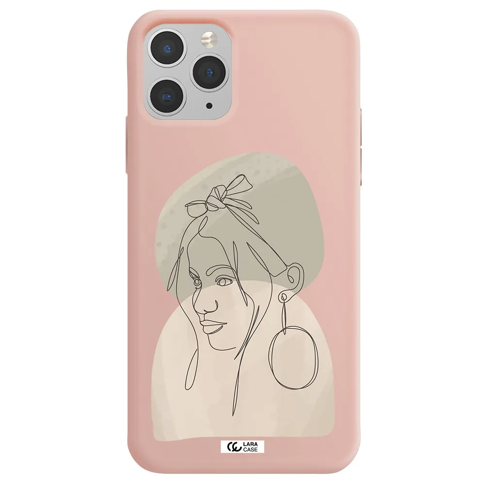 Abstract Female Face Line Art Apple iPhone 11 pro max Silicone pastel pink Case