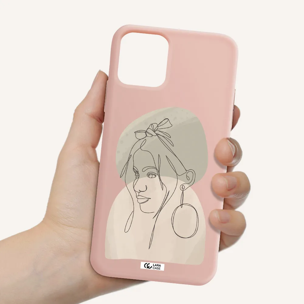 Abstract Female Face Line Art Apple iPhone 11 pro max Silicone pastel pink Case