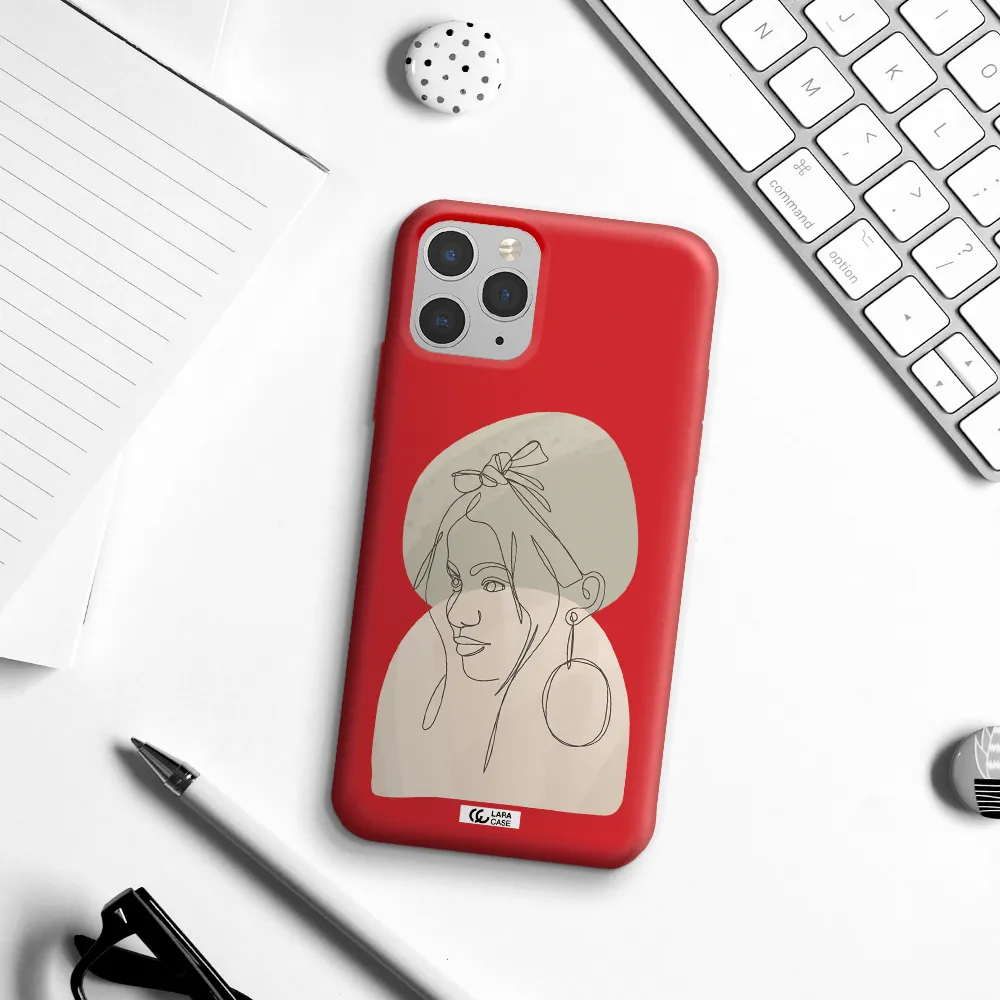Abstract Female Face Line Art Apple iPhone 11 pro Silicone Imperial Red Case