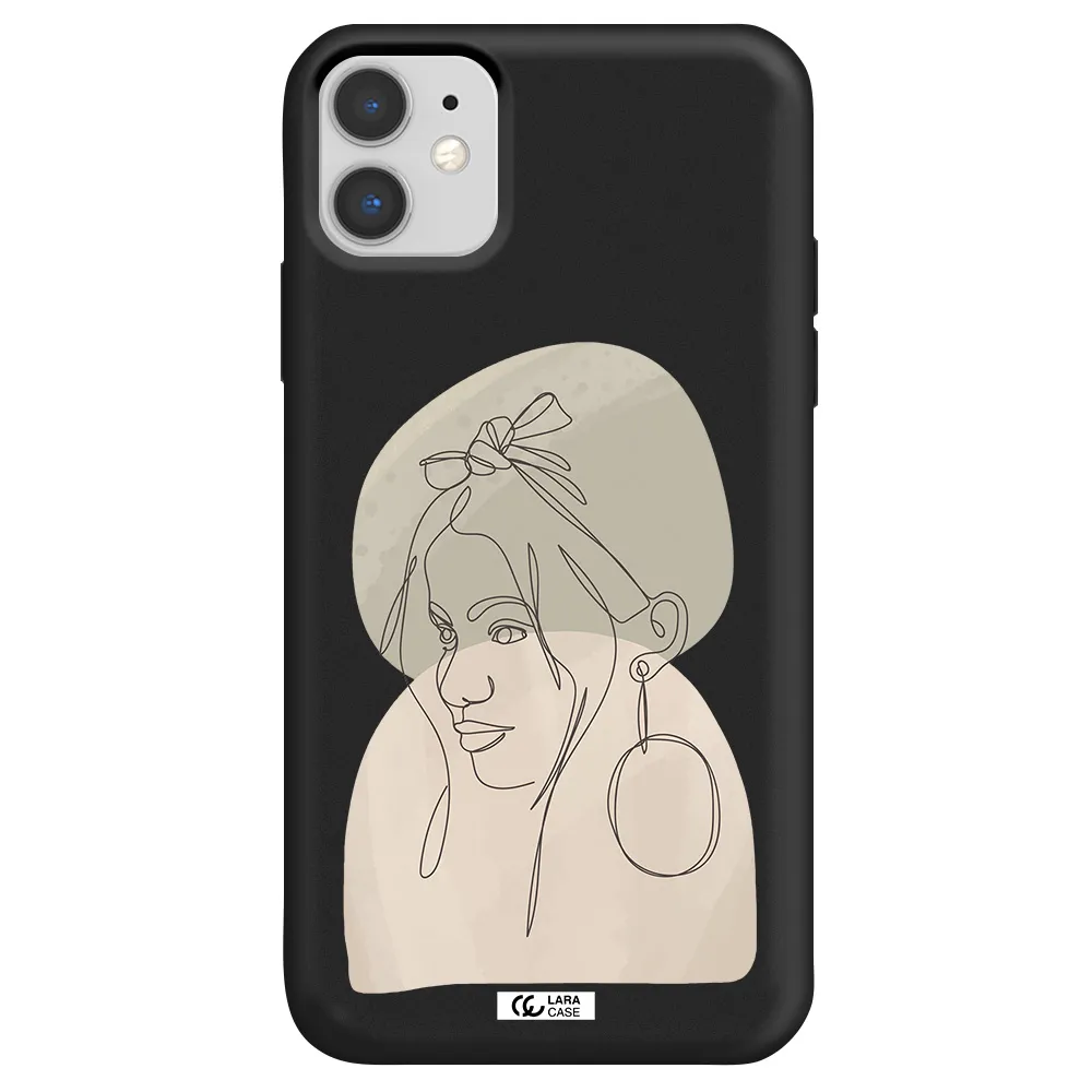 Abstract Female Face Line Art Apple iPhone 11 Silicone black Case
