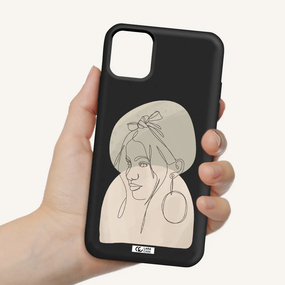 Abstract Female Face Line Art Apple iPhone 11 Silicone black Case