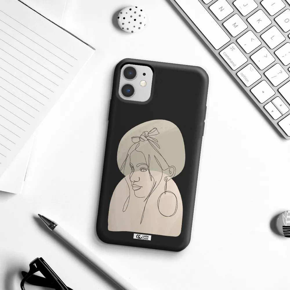 Abstract Female Face Line Art Apple iPhone 11 Silicone black Case