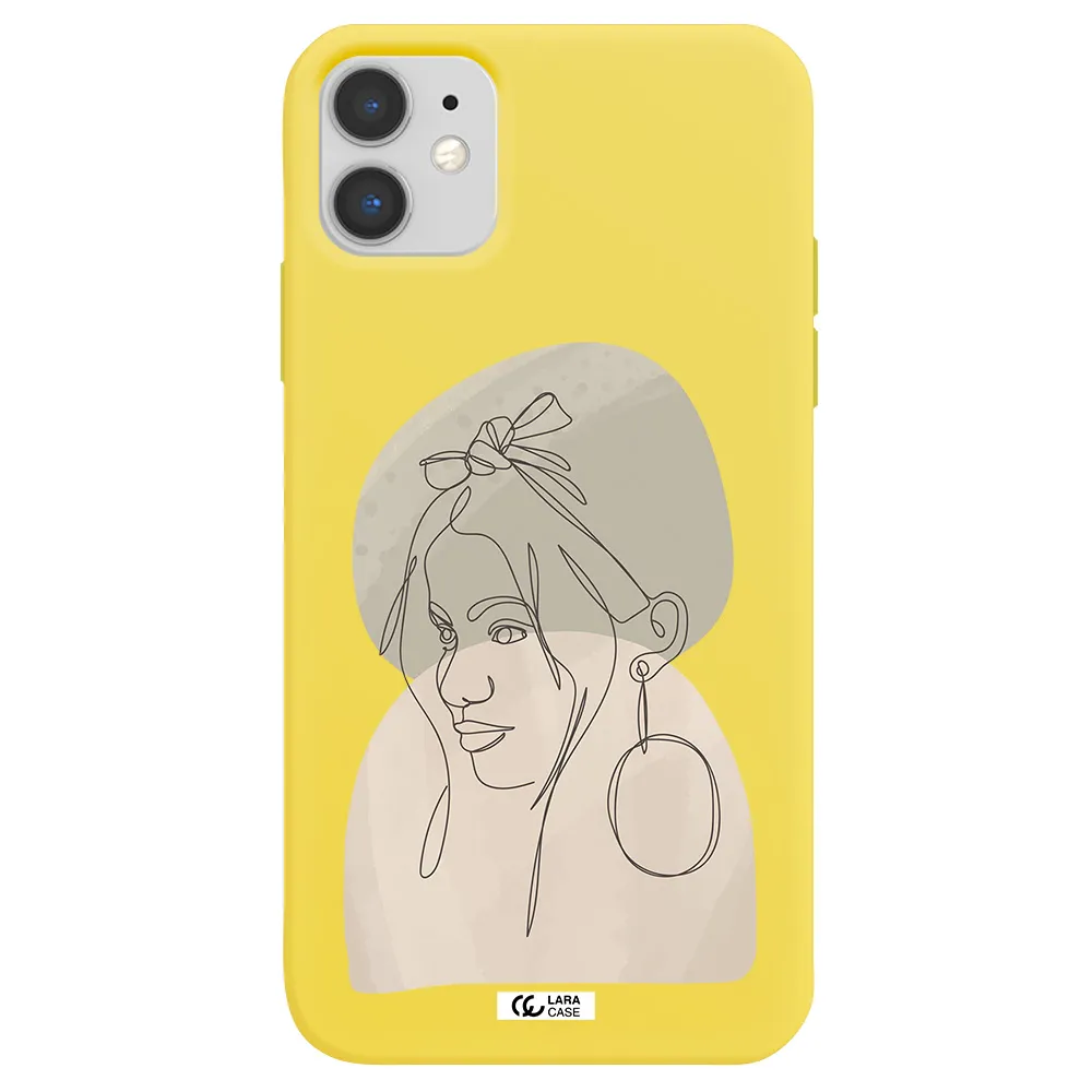 Abstract Female Face Line Art Apple iPhone 11 Silicone canary yellow Case