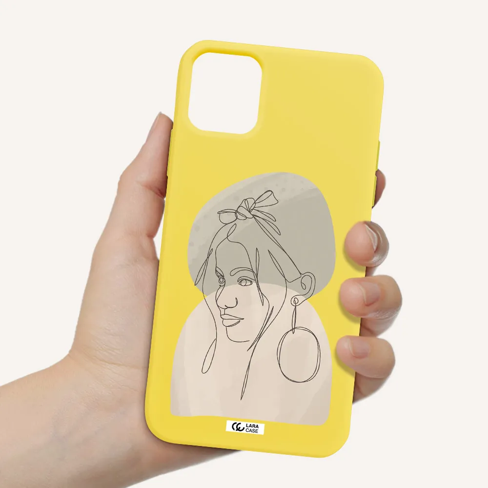Abstract Female Face Line Art Apple iPhone 11 Silicone canary yellow Case