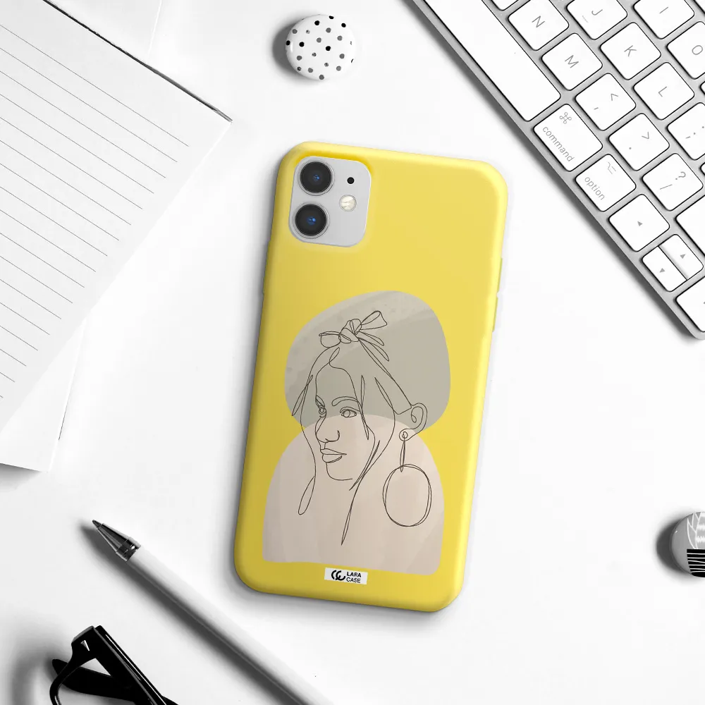 Abstract Female Face Line Art Apple iPhone 11 Silicone canary yellow Case