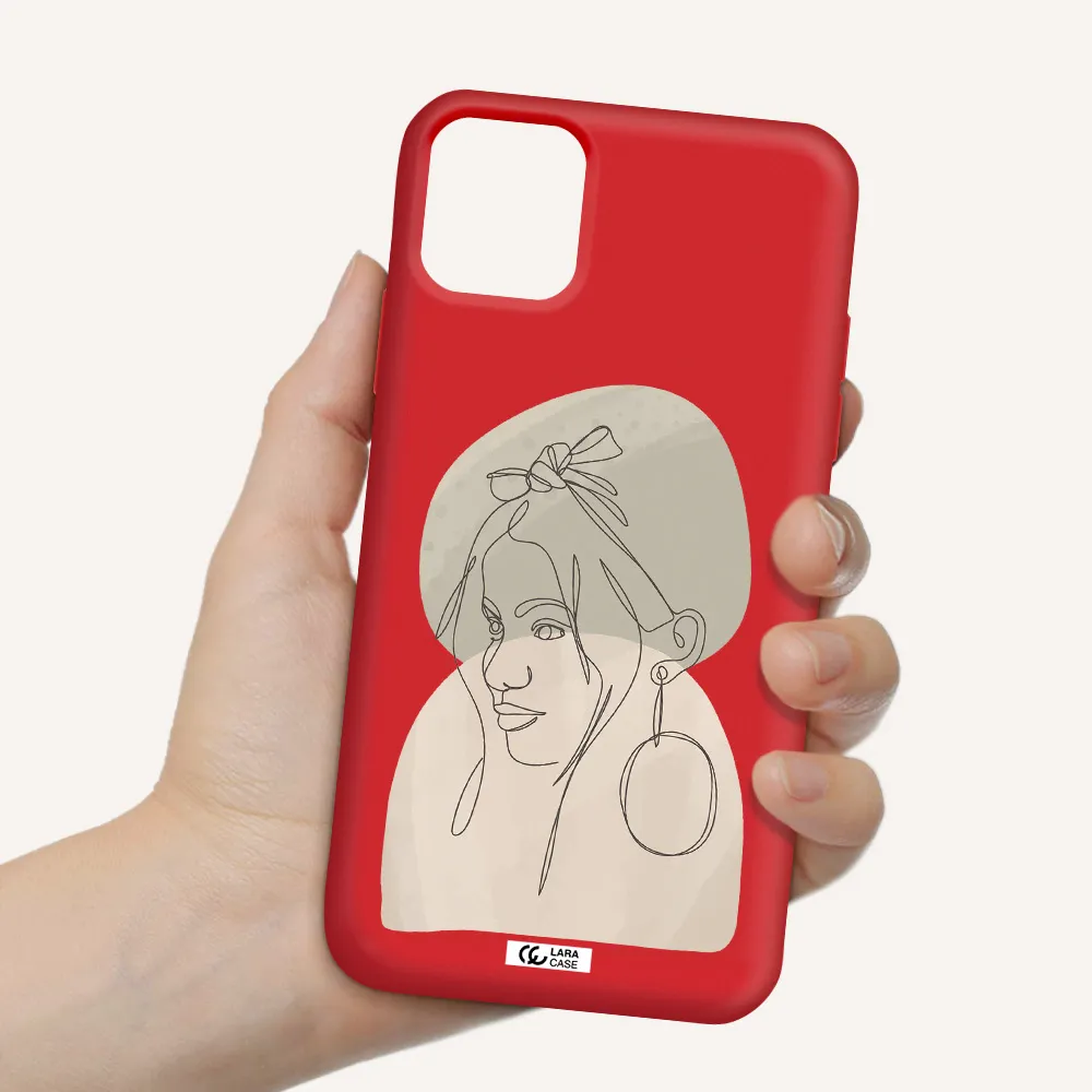 Abstract Female Face Line Art Apple iPhone 11 Silicone Imperial Red Case