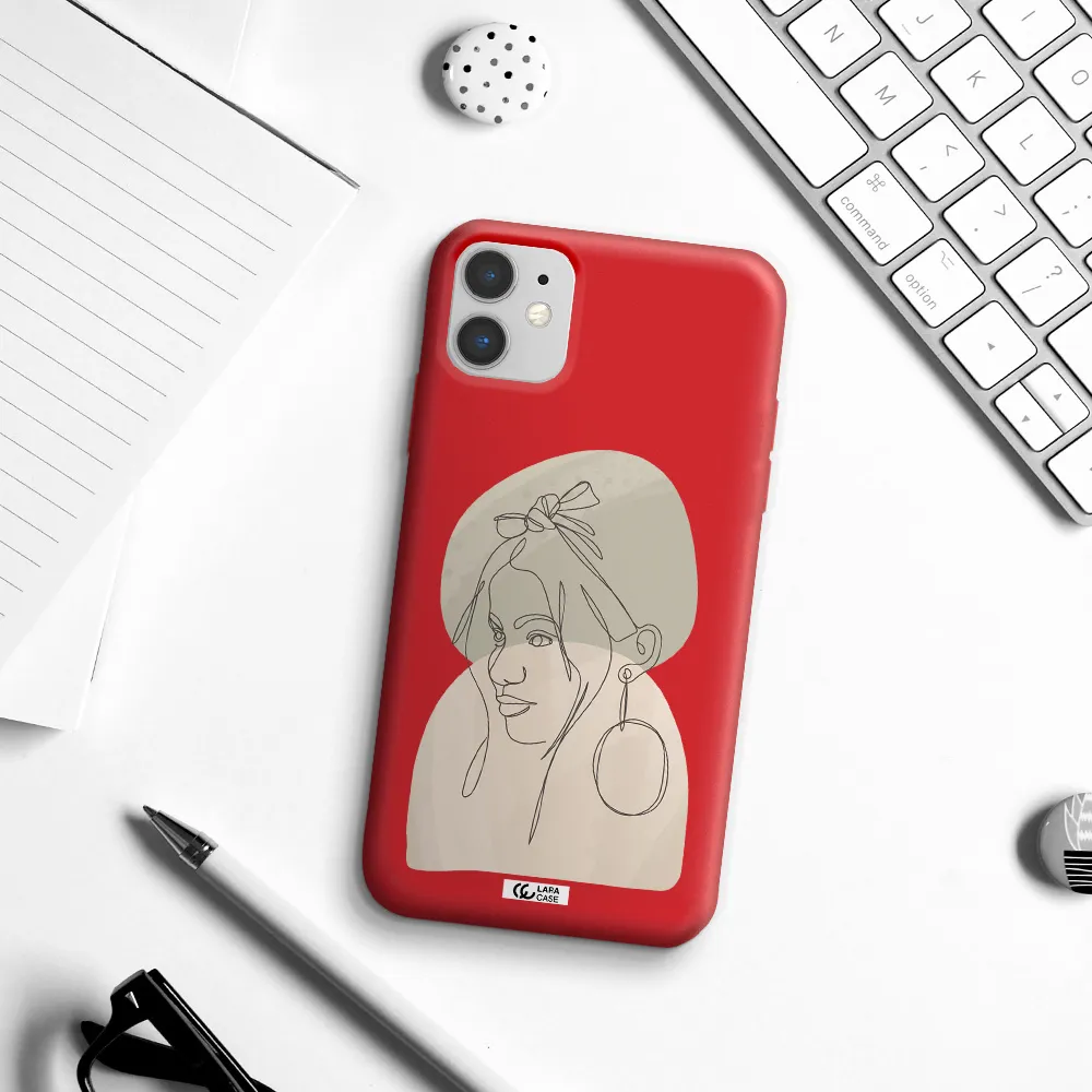 Abstract Female Face Line Art Apple iPhone 11 Silicone Imperial Red Case