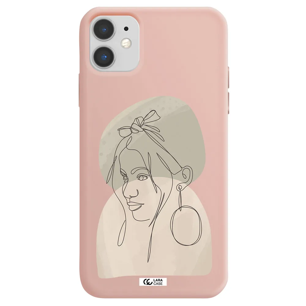 Abstract Female Face Line Art Apple iPhone 11 Silicone pastel pink Case