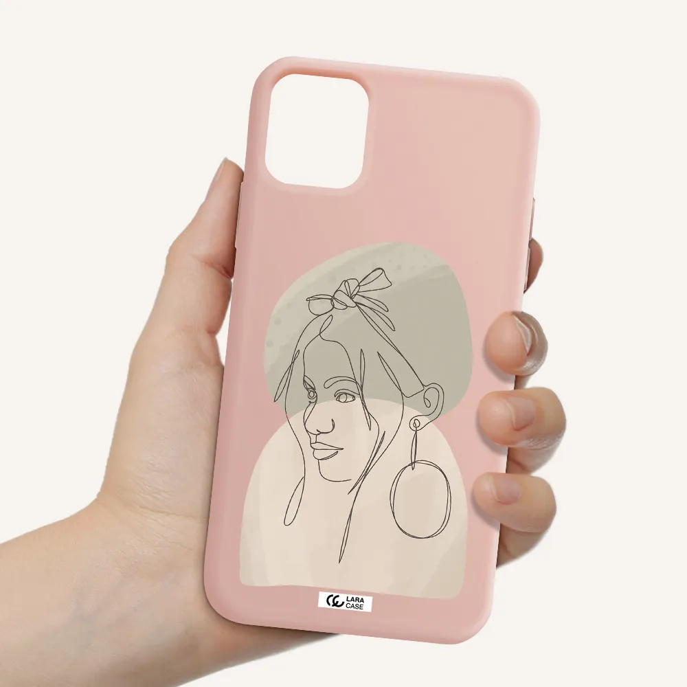 Abstract Female Face Line Art Apple iPhone 11 Silicone pastel pink Case