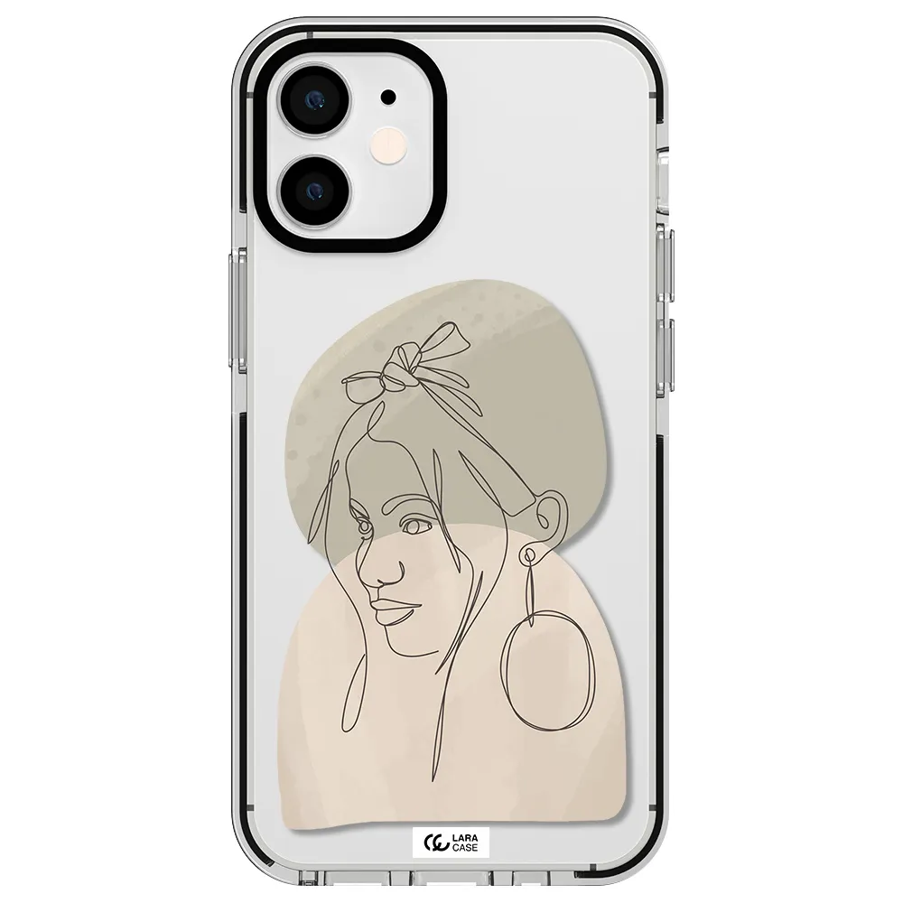 Abstract Female Face Line Art Apple iPhone 12 mini impact black border Case
