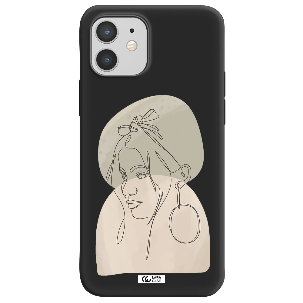 Abstract Female Face Line Art Apple iPhone 12 mini Silicone black Case