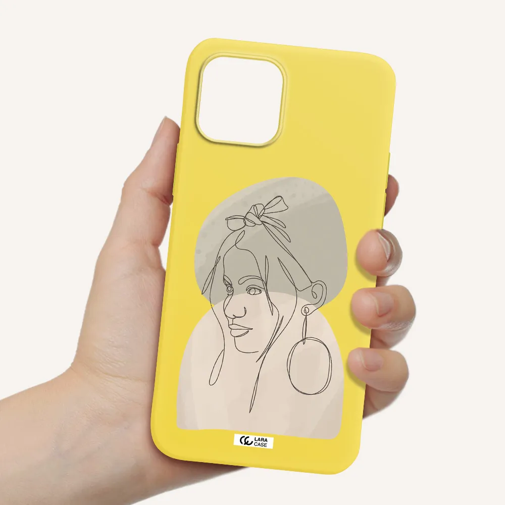 Abstract Female Face Line Art Apple iPhone 12 mini Silicone canary yellow Case