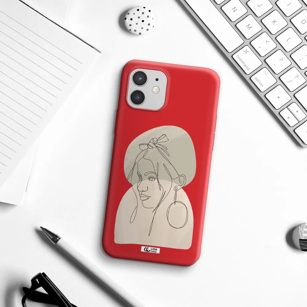 Abstract Female Face Line Art Apple iPhone 12 mini Silicone Imperial Red Case