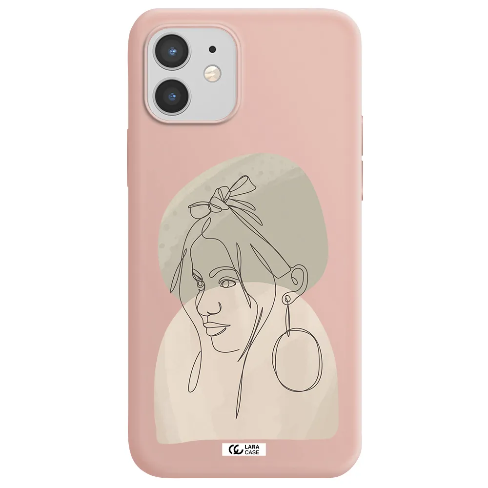Abstract Female Face Line Art Apple iPhone 12 mini Silicone pastel pink Case
