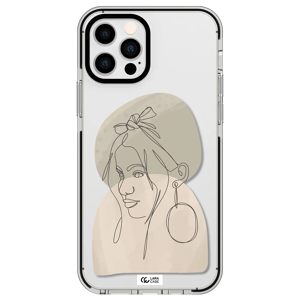 Abstract Female Face Line Art Apple iPhone 12 pro impact black border Case