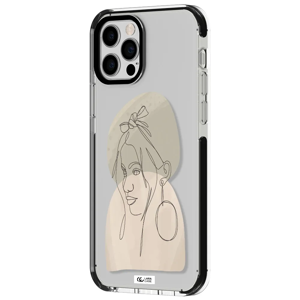 Abstract Female Face Line Art Apple iPhone 12 pro impact black border Case