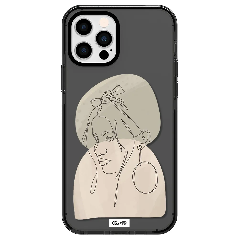 Abstract Female Face Line Art Apple iPhone 12 pro impact Smoke Black Case