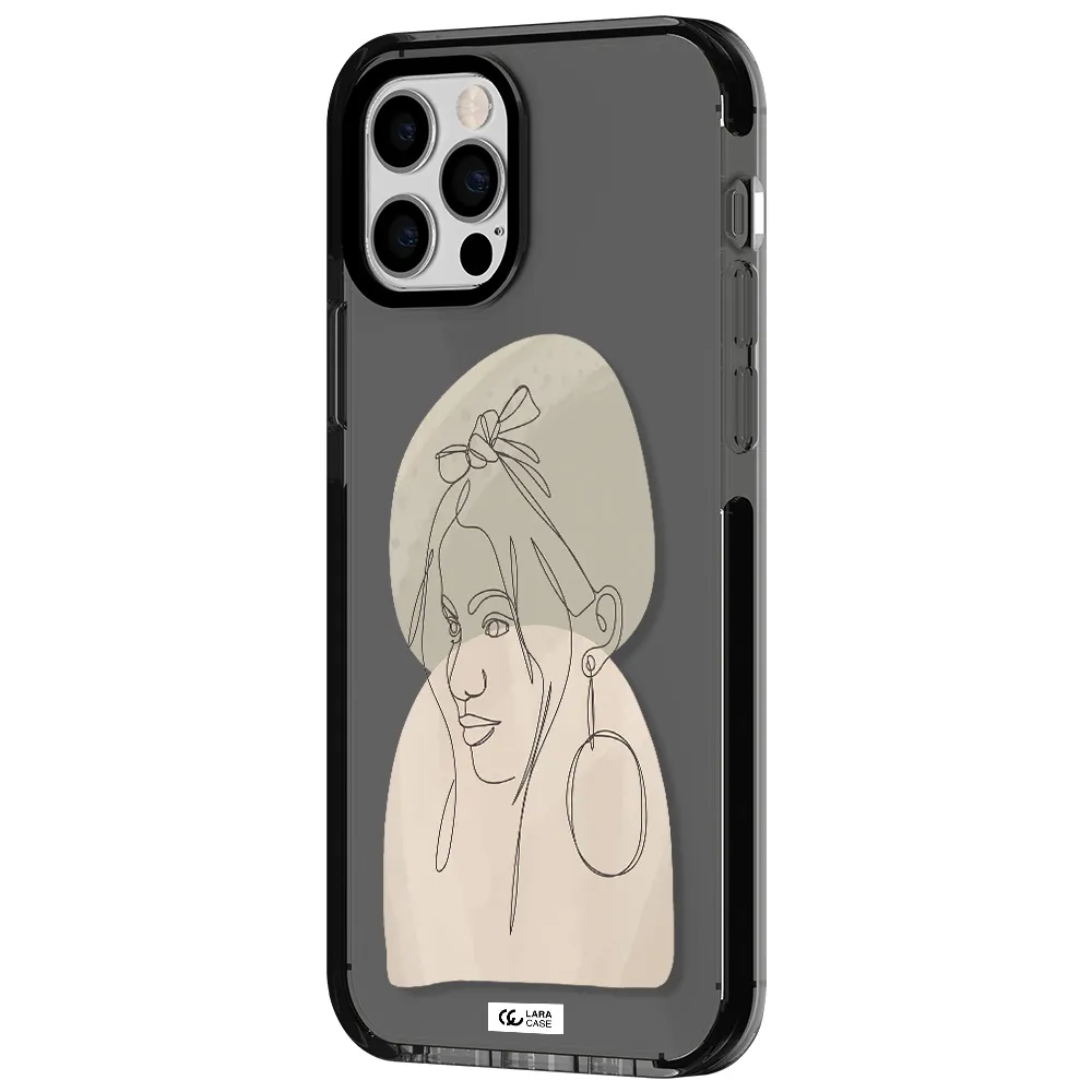 Abstract Female Face Line Art Apple iPhone 12 pro impact Smoke Black Case