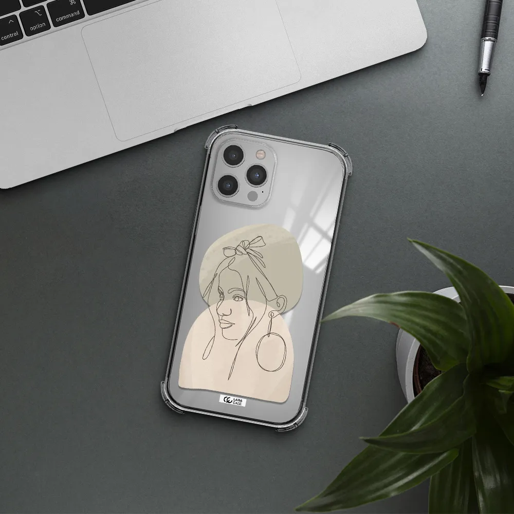 Abstract Female Face Line Art Apple iPhone 12 pro max Clear PC Case
