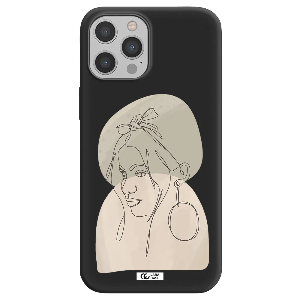 Abstract Female Face Line Art Apple iPhone 12 pro max Silicone black Case