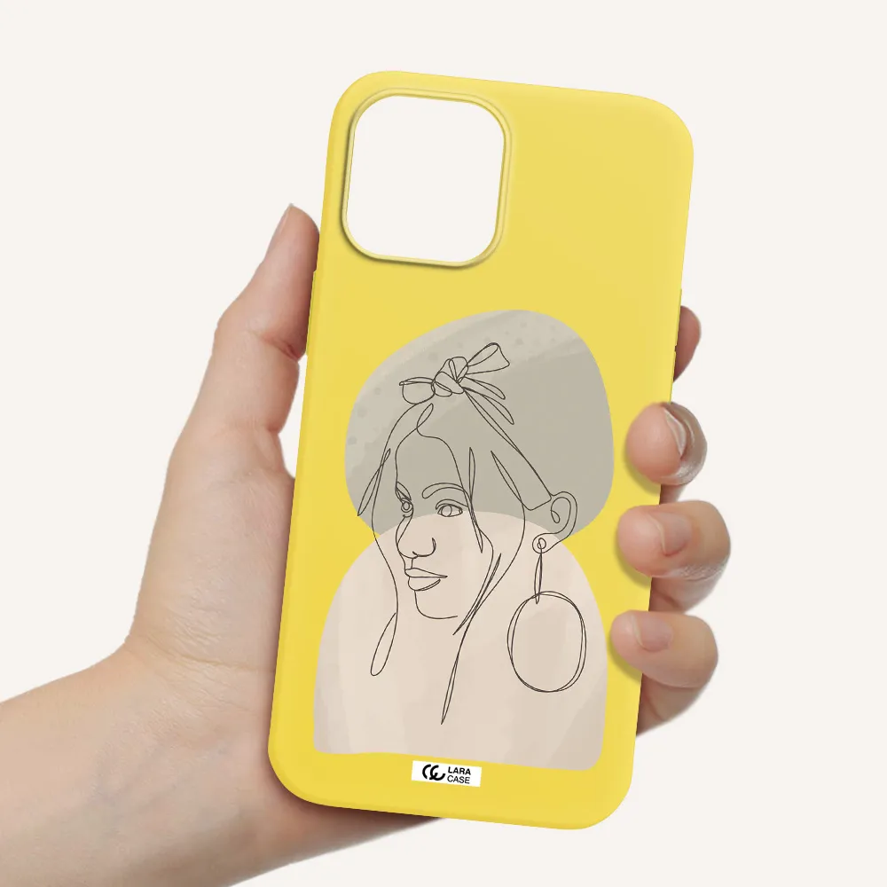 Abstract Female Face Line Art Apple iPhone 12 pro max Silicone canary yellow Case