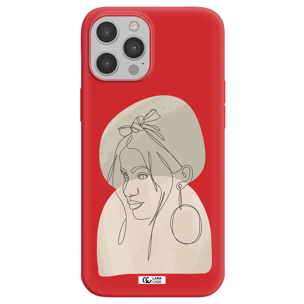 Abstract Female Face Line Art Apple iPhone 12 pro max Silicone Imperial Red Case