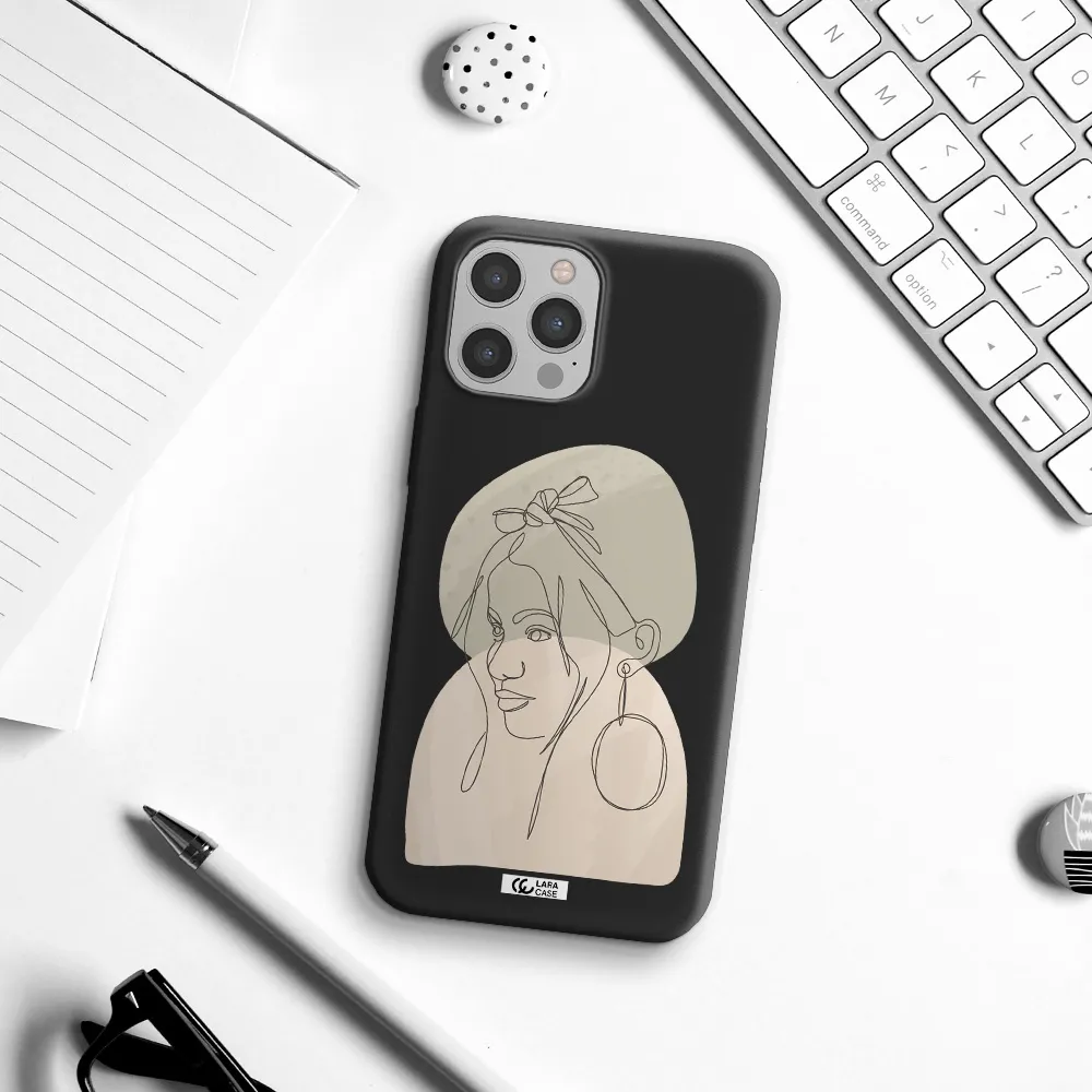 Abstract Female Face Line Art Apple iPhone 12 pro Silicone black Case