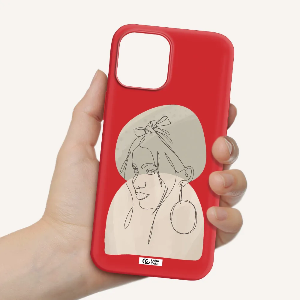 Abstract Female Face Line Art Apple iPhone 12 pro Silicone Imperial Red Case