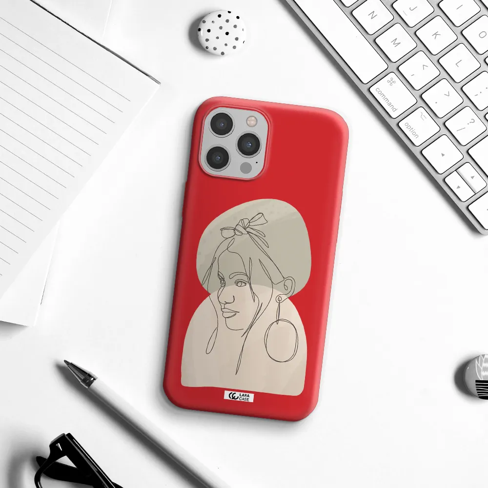 Abstract Female Face Line Art Apple iPhone 12 pro Silicone Imperial Red Case