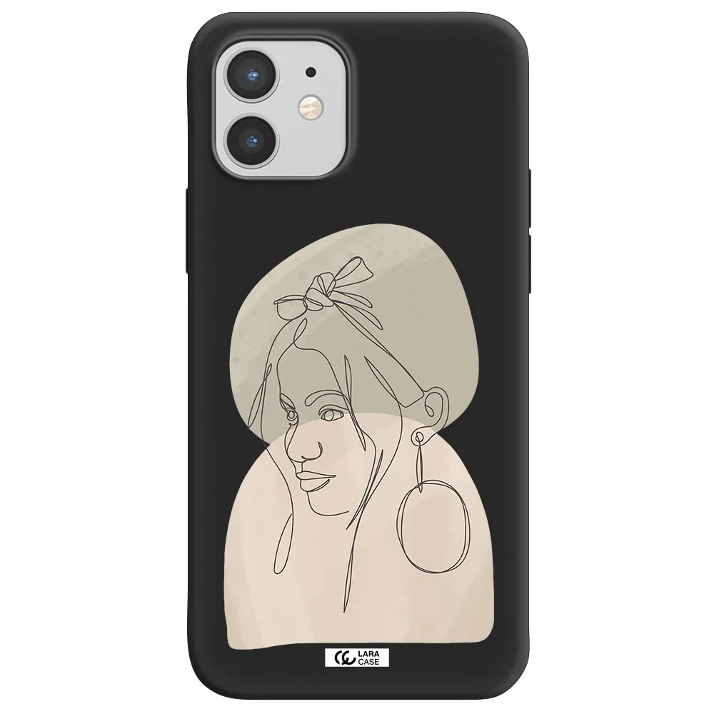 Abstract Female Face Line Art Apple iPhone 12 Silicone black Case