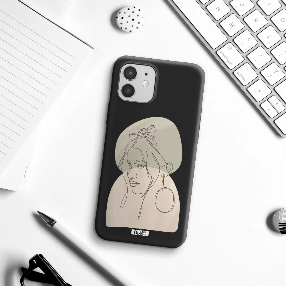 Abstract Female Face Line Art Apple iPhone 12 Silicone black Case