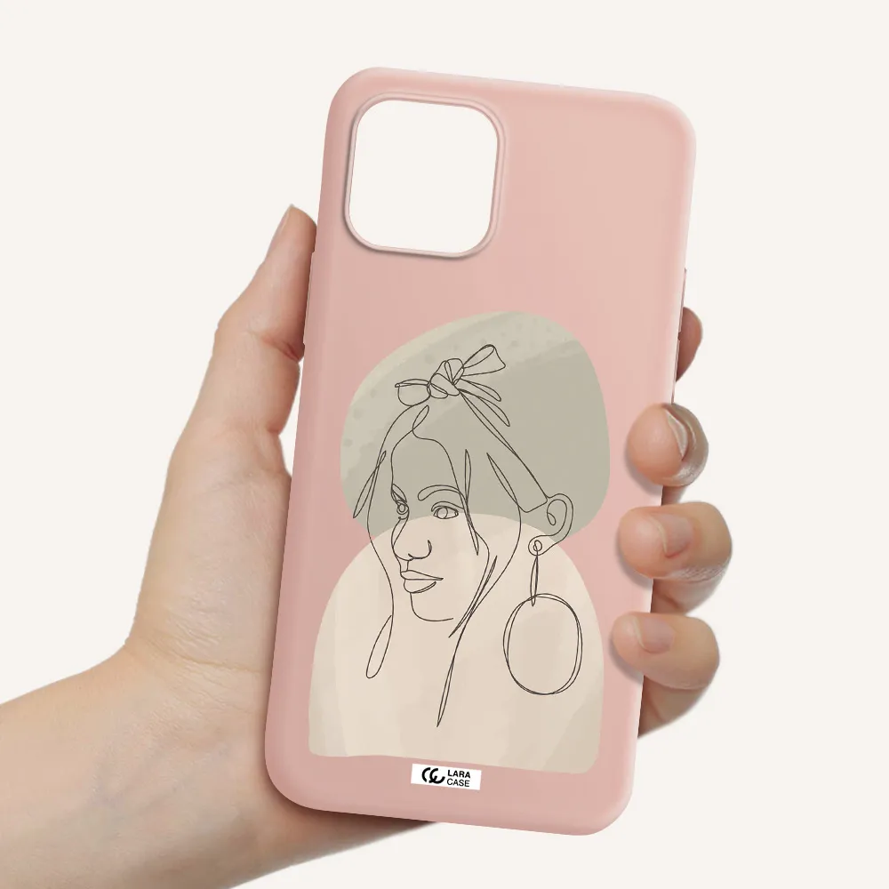 Abstract Female Face Line Art Apple iPhone 12 Silicone pastel pink Case
