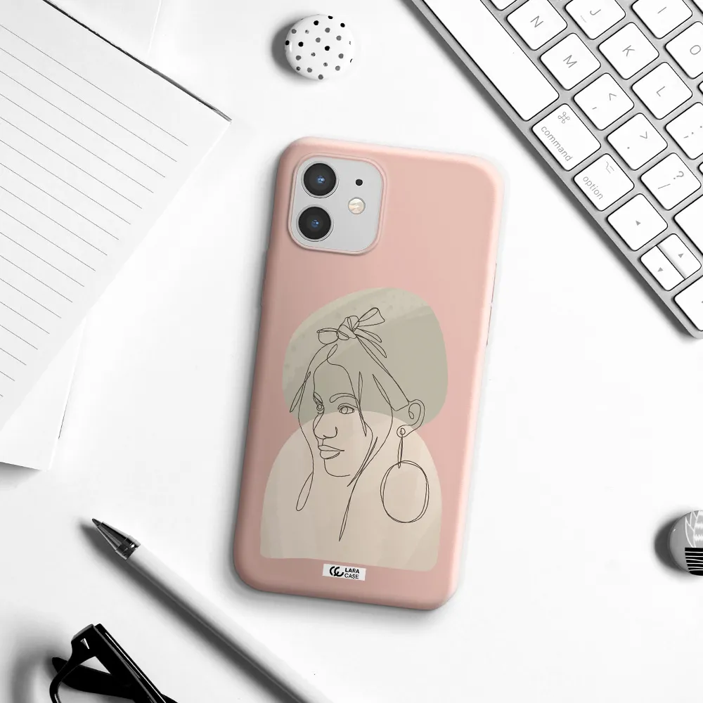 Abstract Female Face Line Art Apple iPhone 12 Silicone pastel pink Case