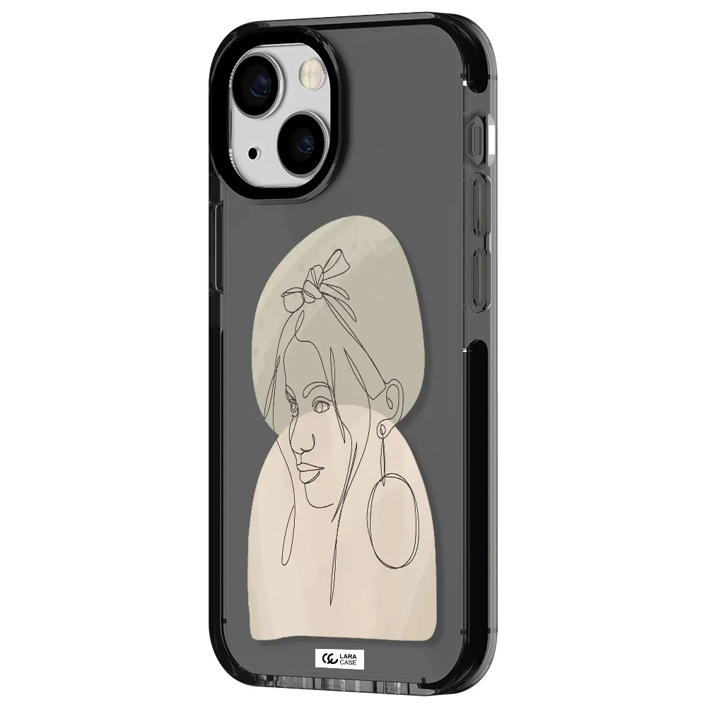 Abstract Female Face Line Art Apple iPhone 13 mini impact Smoke Black Case