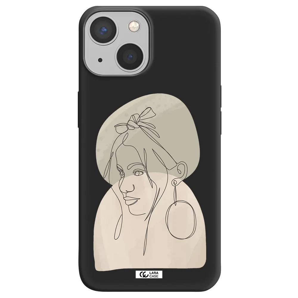 Abstract Female Face Line Art Apple iPhone 13 mini Silicone black Case