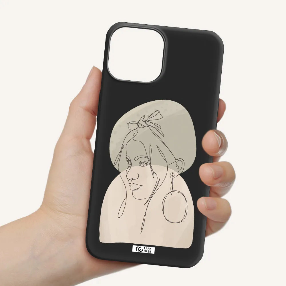 Abstract Female Face Line Art Apple iPhone 13 mini Silicone black Case
