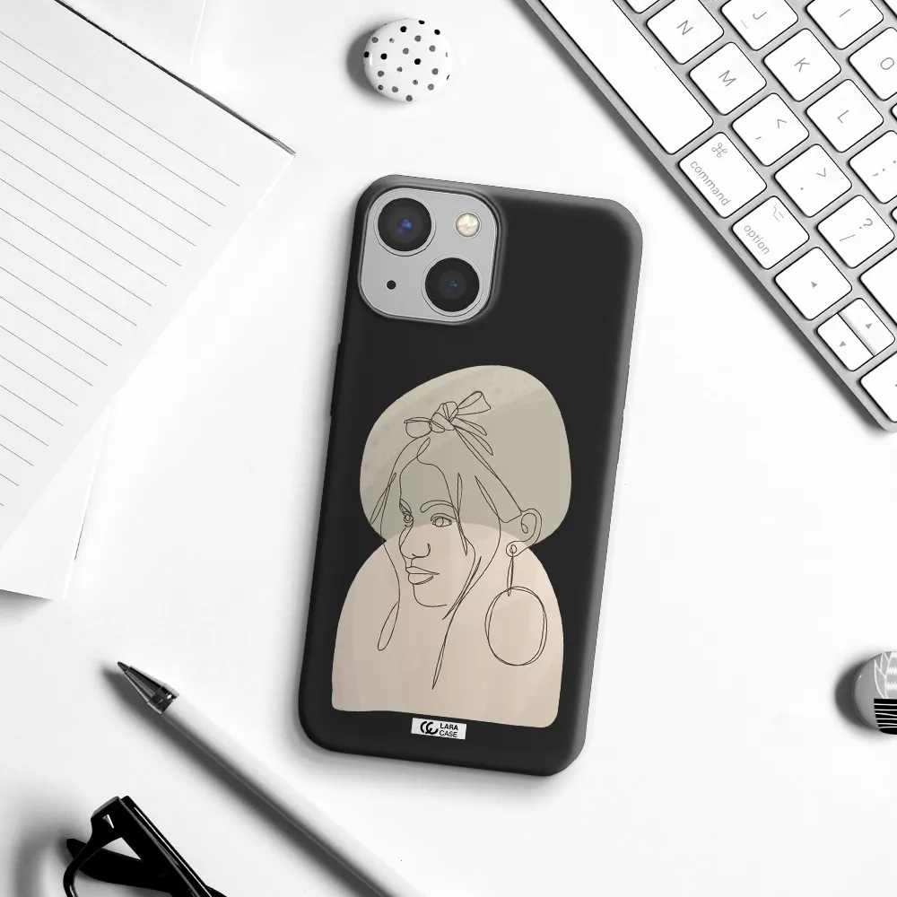 Abstract Female Face Line Art Apple iPhone 13 mini Silicone black Case