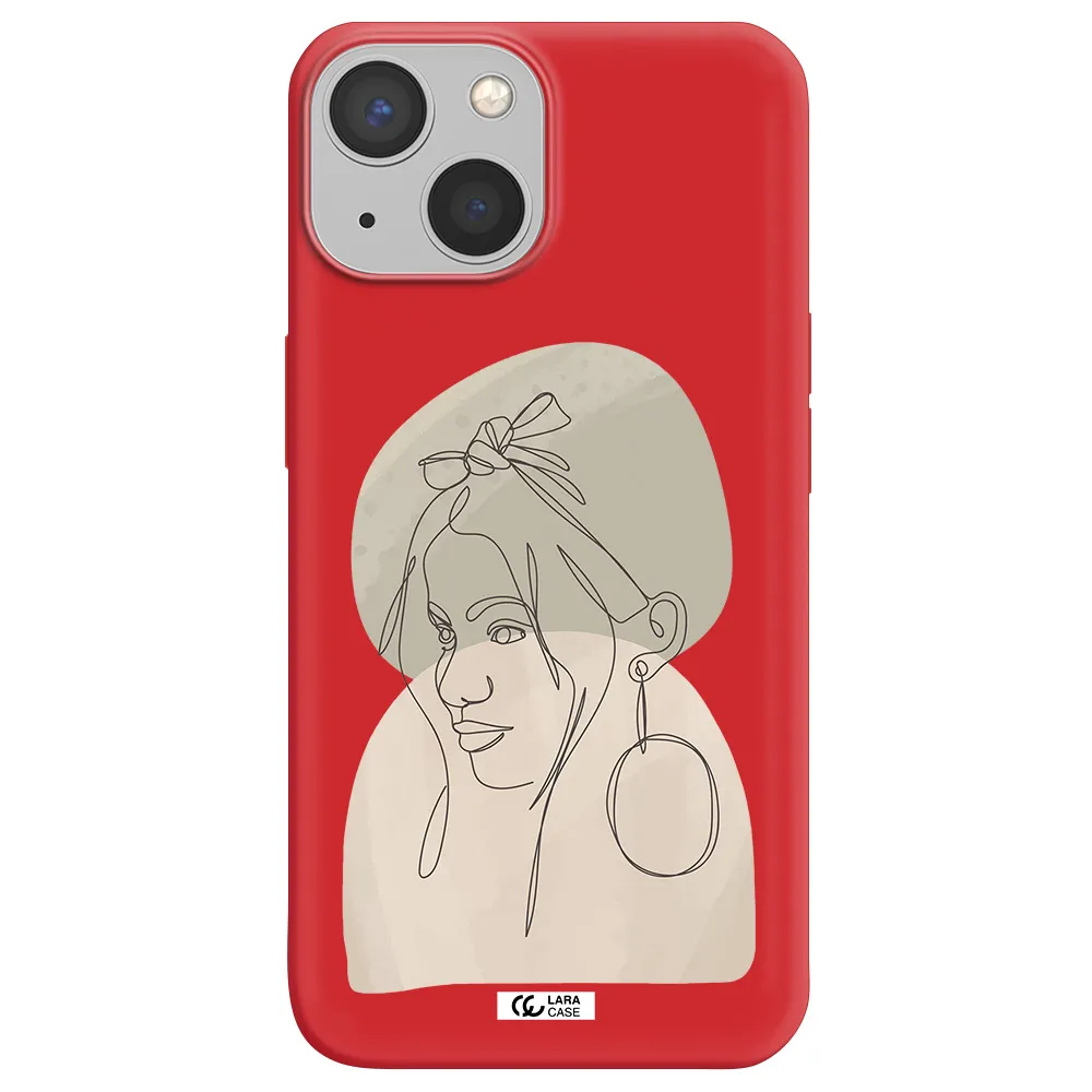 Abstract Female Face Line Art Apple iPhone 13 mini Silicone Imperial Red Case
