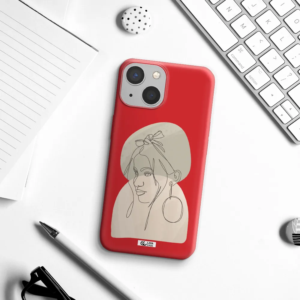 Abstract Female Face Line Art Apple iPhone 13 mini Silicone Imperial Red Case