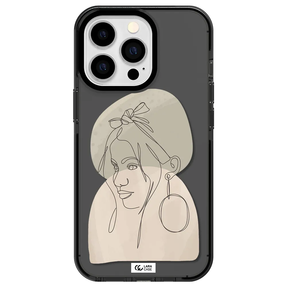 Abstract Female Face Line Art Apple iPhone 13 Pro impact Smoke Black Case