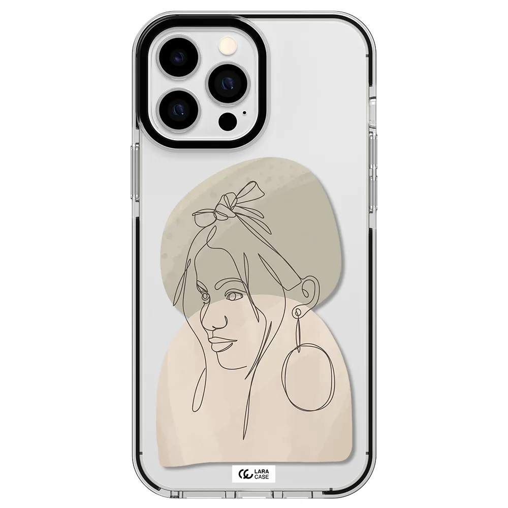 Abstract Female Face Line Art Apple iPhone 13 Pro Max impact black border Case