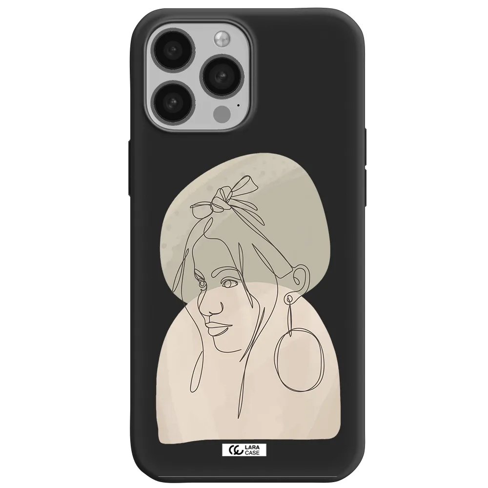 Abstract Female Face Line Art Apple iPhone 13 Pro Max Silicone black Case