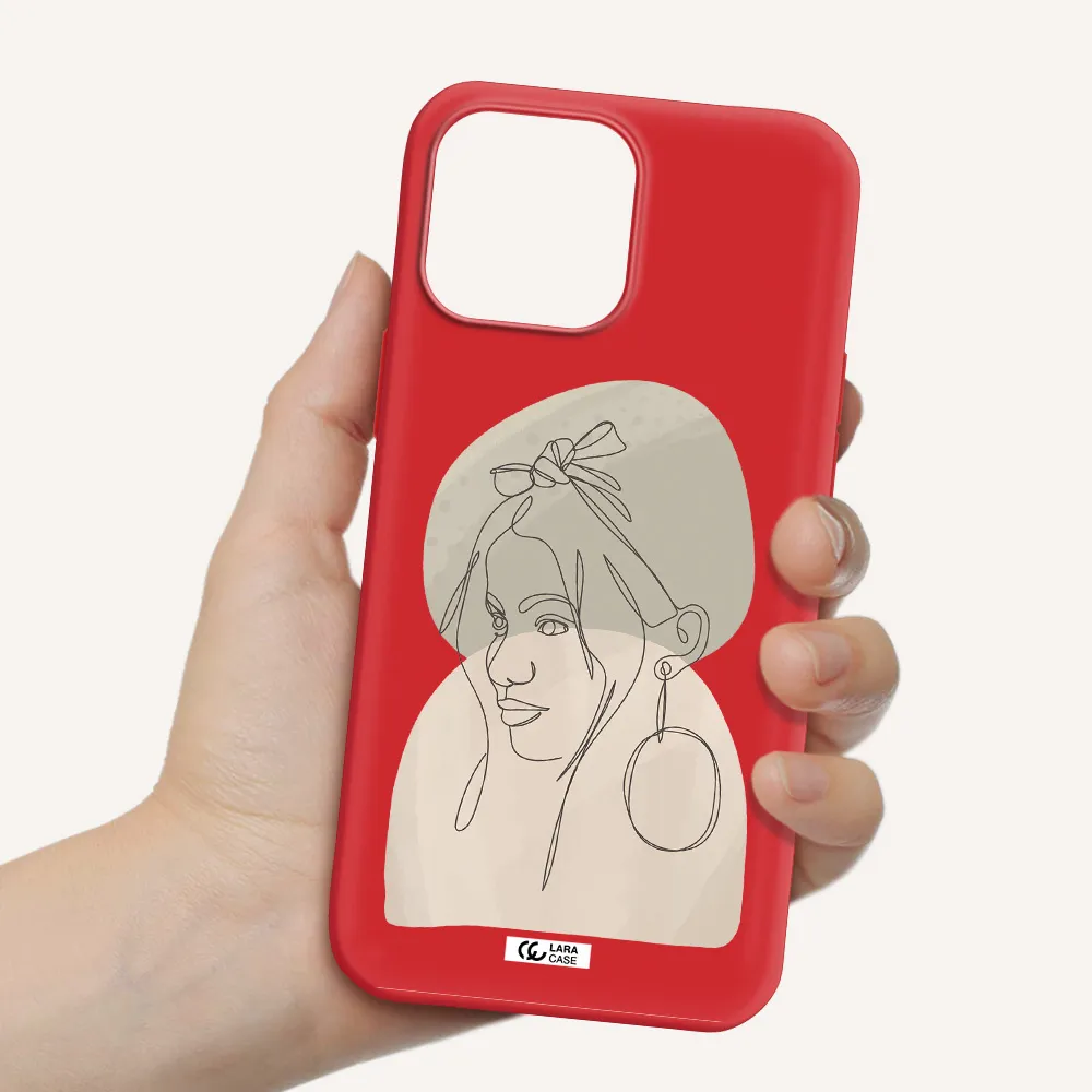 Abstract Female Face Line Art Apple iPhone 13 Pro Max Silicone Imperial Red Case