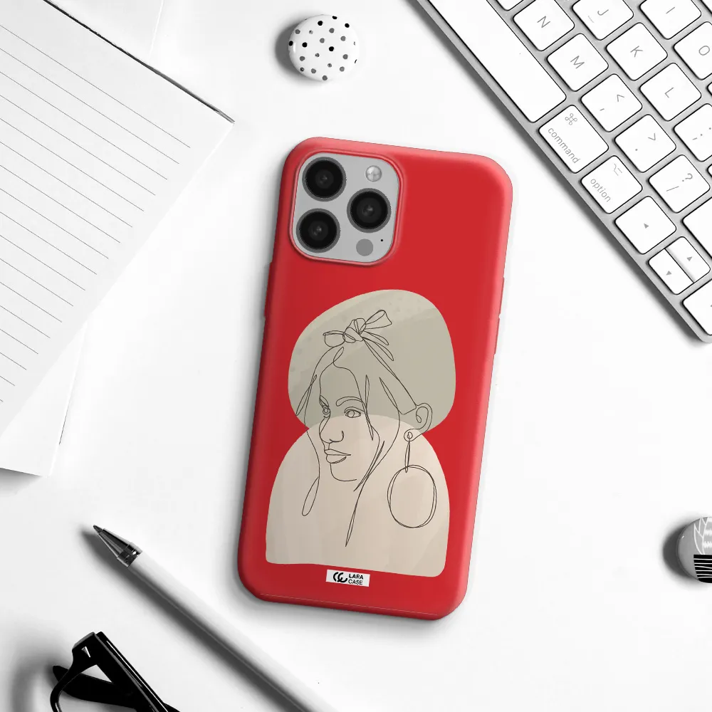 Abstract Female Face Line Art Apple iPhone 13 Pro Max Silicone Imperial Red Case