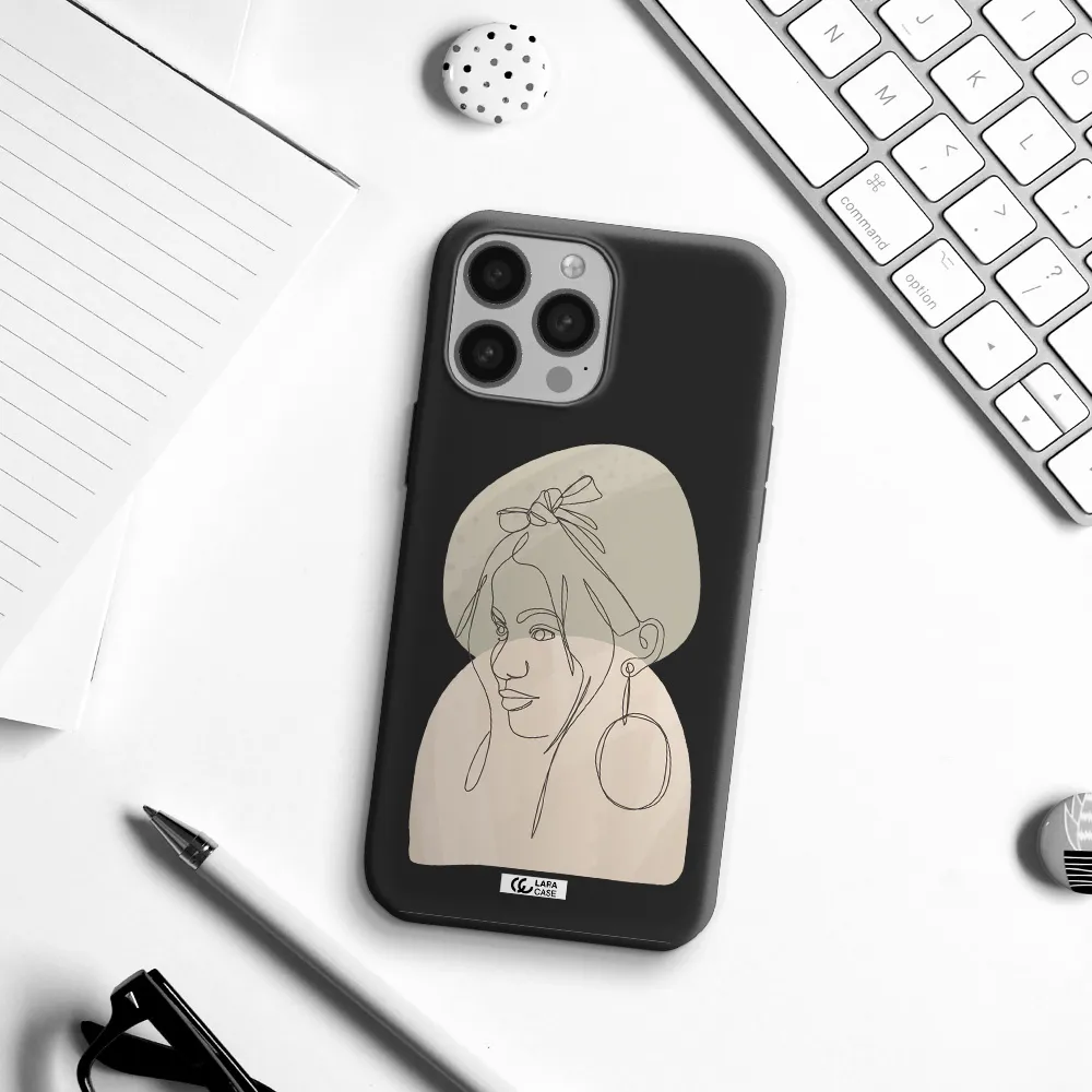 Abstract Female Face Line Art Apple iPhone 13 Pro Silicone black Case