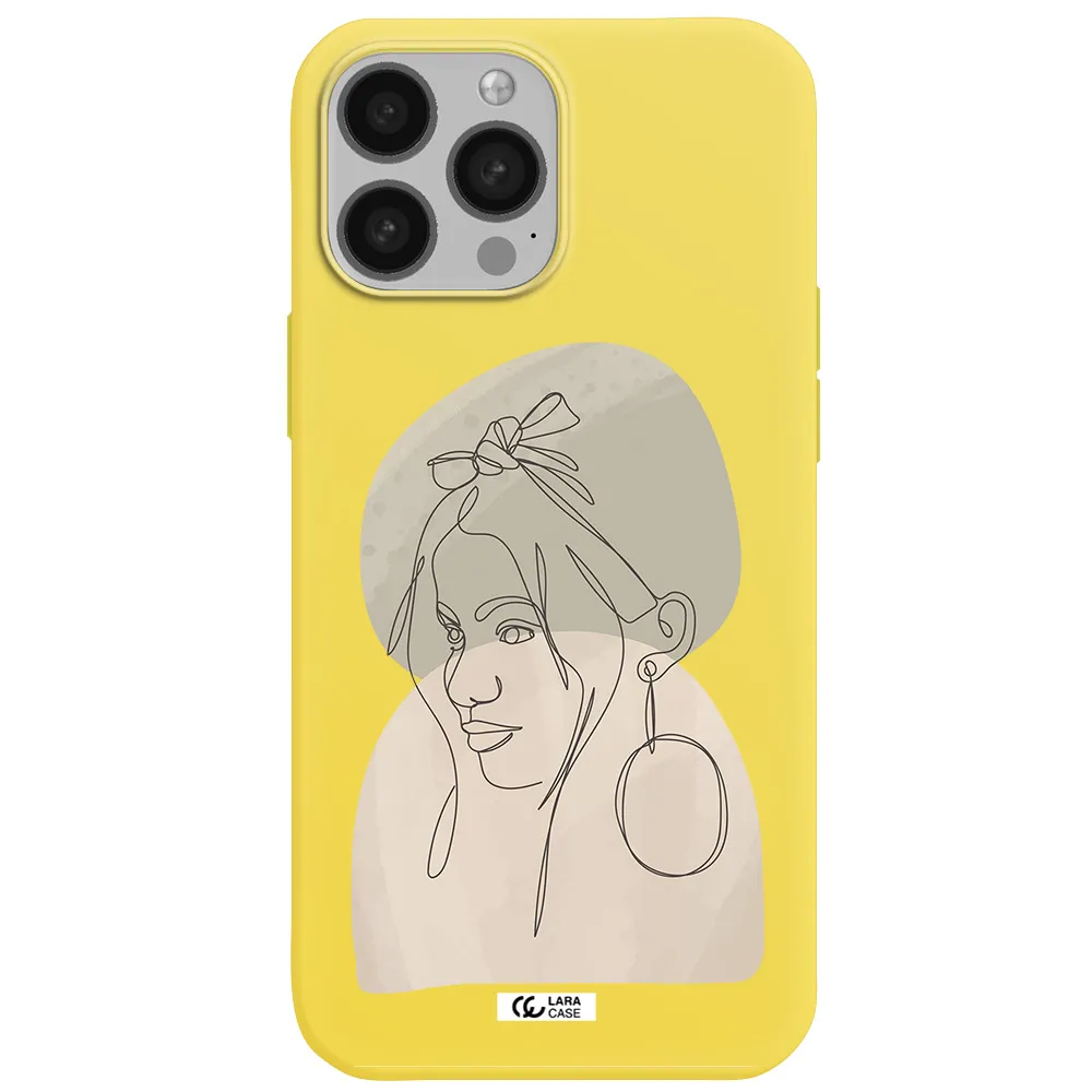 Abstract Female Face Line Art Apple iPhone 13 Pro Silicone canary yellow Case