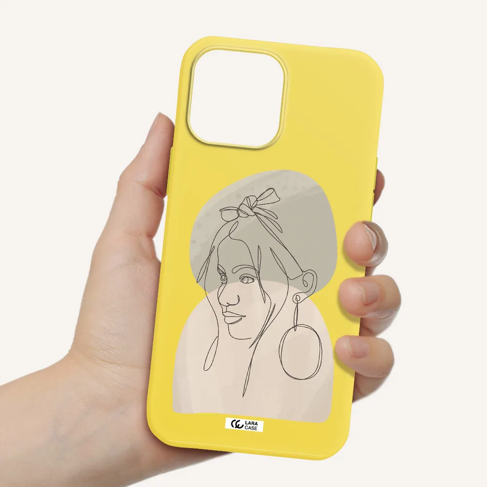 Abstract Female Face Line Art Apple iPhone 13 Pro Silicone canary yellow Case