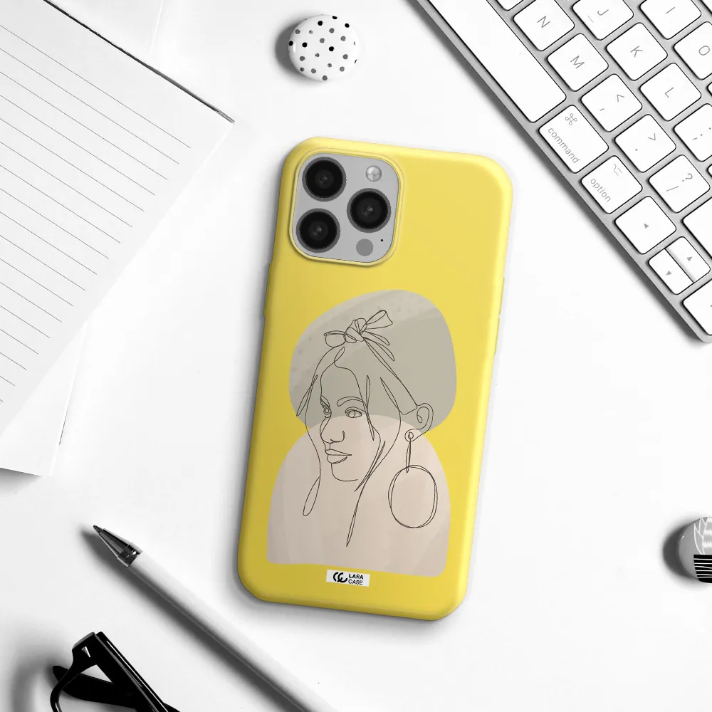Abstract Female Face Line Art Apple iPhone 13 Pro Silicone canary yellow Case
