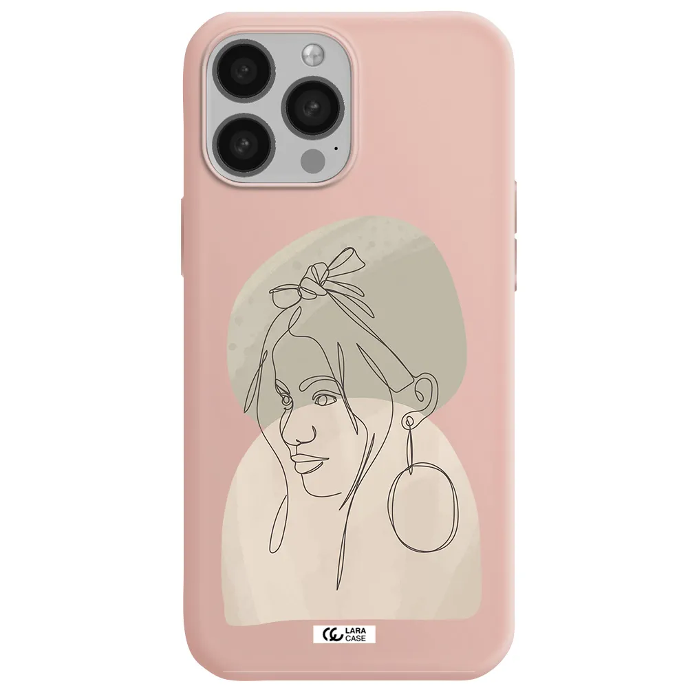 Abstract Female Face Line Art Apple iPhone 13 Pro Silicone pastel pink Case