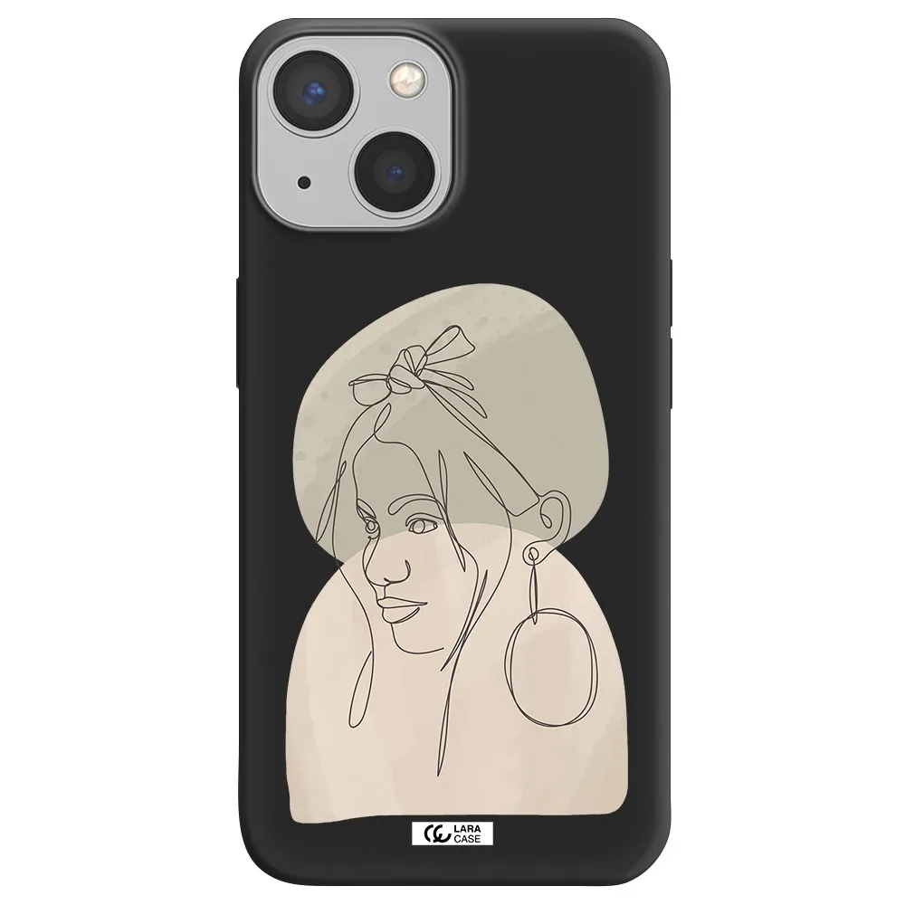 Abstract Female Face Line Art Apple iPhone 13 Silicone black Case